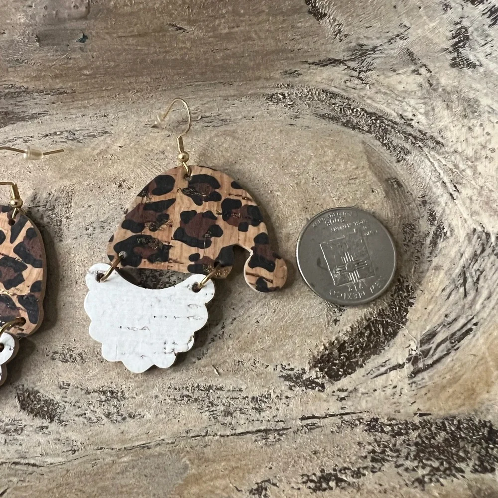 Leopard‎ Print Santa Dangle Earrings White Christmas New